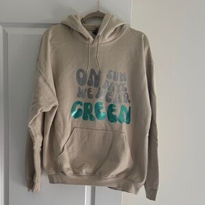 Beige Hoodie with Green Print
